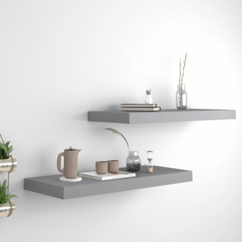 vidaXL Floating Wall Shelves 2 pcs Gray 23.6 x9.3 x1.5  MDF Perspective: front