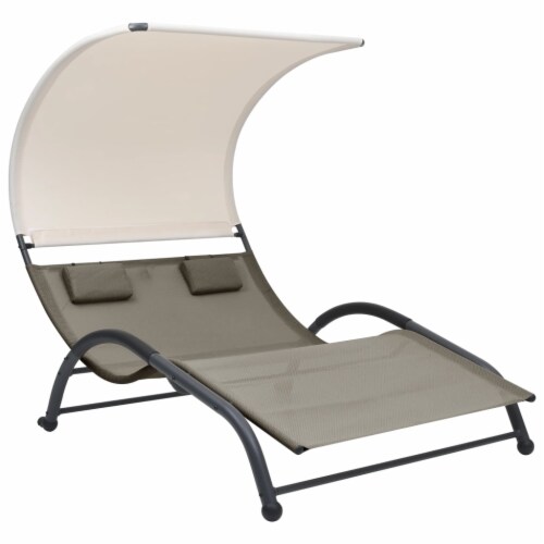 vidaXL Double Sun Lounger with Canopy Textilene Taupe 1 pcs