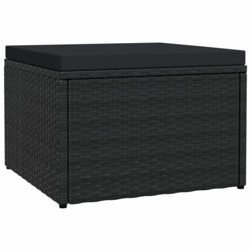 Vidaxl Garden Footstool With Cushion Black Poly Rattan Perspective: front