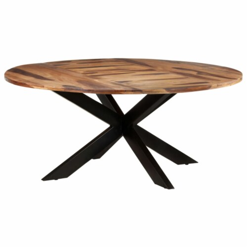 vidaXL Dining Table Round 68.9 x29.5 Acacia Wood with Honey Finish Perspective: front