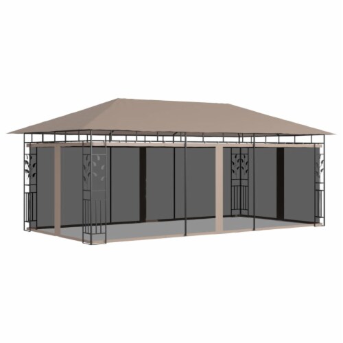 vidaXL Gazebo with Mosquito Net 19.7'x9.8'x9' Taupe 0.6 oz/ft² Perspective: front