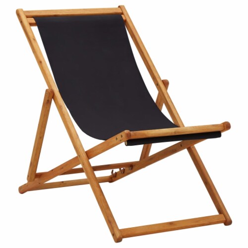 vidaXL Folding Beach Chair Eucalyptus Wood and Fabric Black 23.6