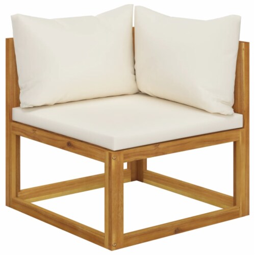 vidaXL Sectional Corner Sofa & Cream White Cushion Solid Acacia Wood Perspective: front