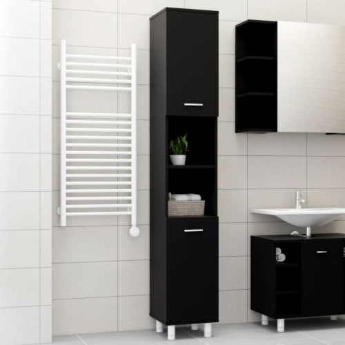 vidaXL Bathroom Cabinet Black 11.8 x11.8 x70.5 Engineered Wood Perspective: front