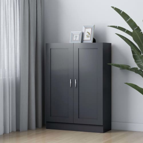 vidaXL Book Cabinet Gray 32.5 x12 x45.3  Engineered Wood Perspective: front
