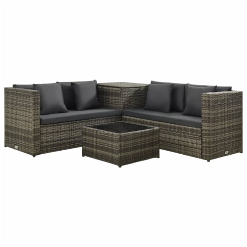 vidaXL 4 Piece Patio Lounge Set with Cushions Poly Rattan Gray 4 pcs Smith s Food and Drug