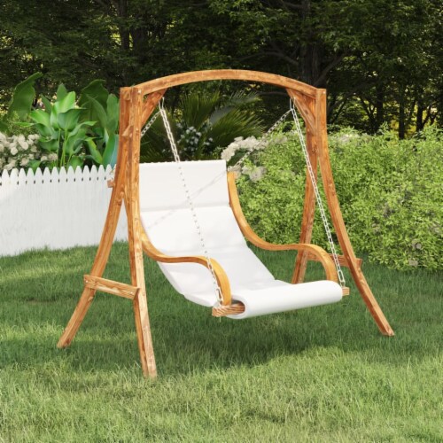 vidaXL Swing Chair with Cream Cushion Bent Wood with Teak Finish Perspective: front