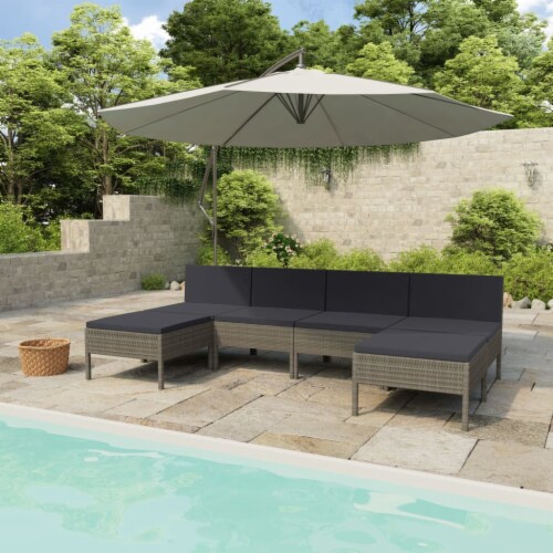 Vidaxl 6 piece garden lounge set with cushions poly rattan gray cheap