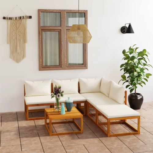 Vidaxl 6 piece garden lounge set with cushions sale solid acacia wood