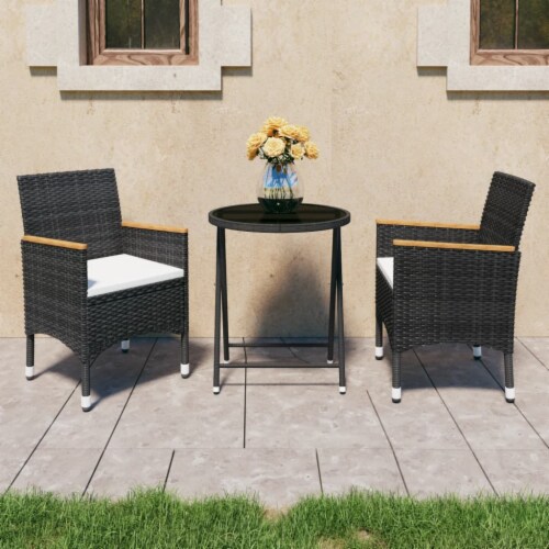 vidaXL 3 Piece Patio Bistro Set Poly Rattan and Tempered Glass