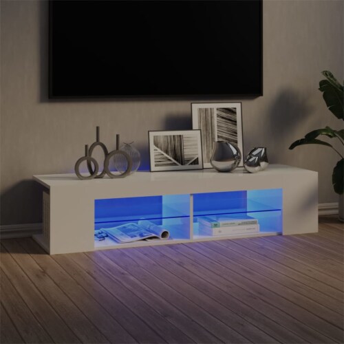 White tv on sale stand led lights