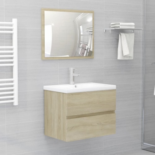 vidaXL 2 Piece Bathroom Furniture Set Sonoma Oak Engineered Wood Perspective: front