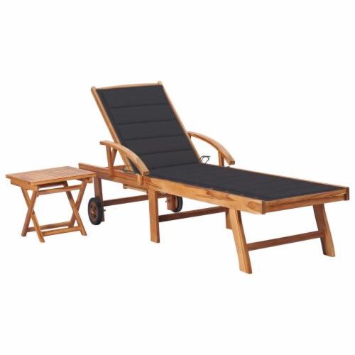 vidaXL Sun Lounger with Table and Cushion Solid Teak Wood 1 pcs