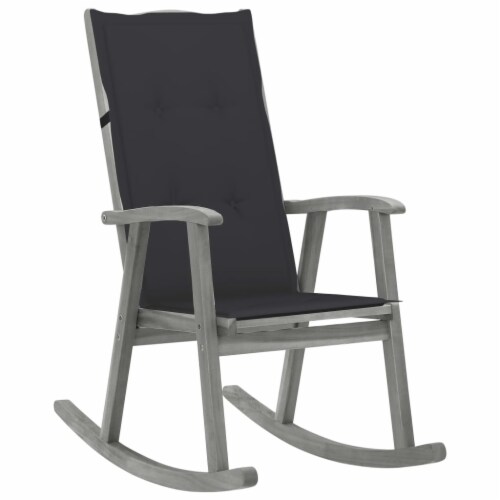 vidaXL Rocking Chair with Cushions Gray Solid Acacia Wood Perspective: front