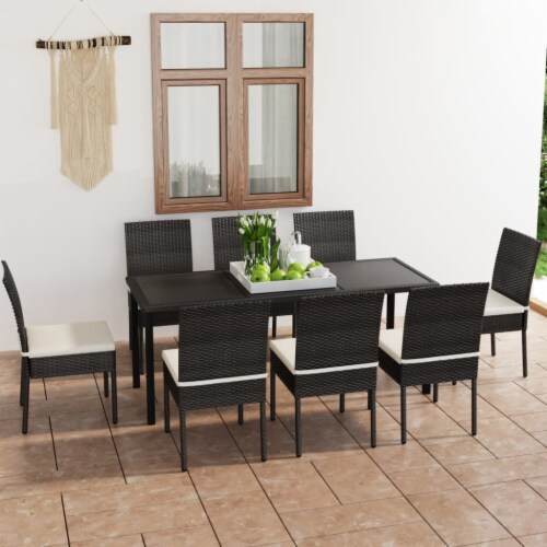 vidaXL 9 Piece Patio Dining Set Poly Rattan Black 9 pcs Dillons Food Stores