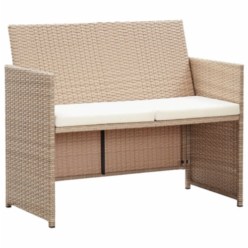 vidaXL 2 Seater Patio Sofa with Cushions Beige Poly Rattan 1 set