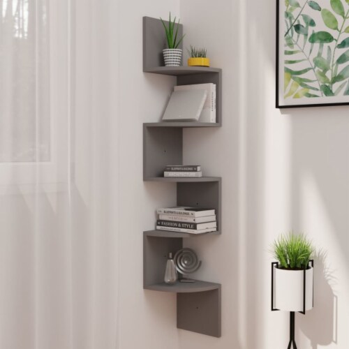 vidaXL Wall Corner Shelf Gray 7.5 x7.5 x48.4 Engineered Wood 1 Kroger