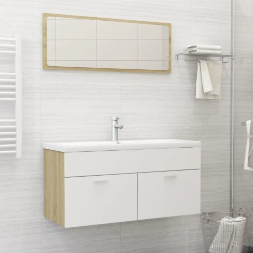vidaXL Bathroom Furniture Set White and Sonoma Oak Engineered Wood Perspective: front