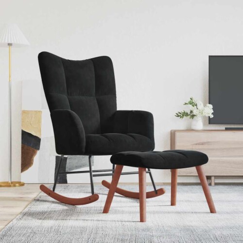 vidaXL Rocking Chair with Ottoman Black Velvet Perspective: front