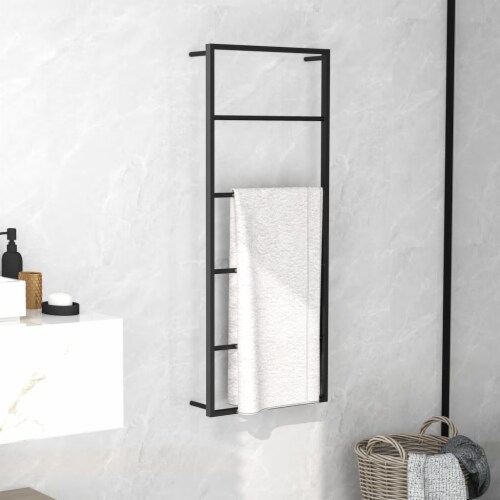 vidaXL Towel Rack Black 17.7 x3.9 x45.3 Steel Perspective: front