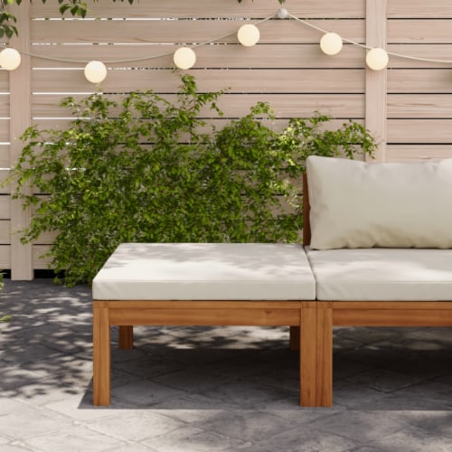 Vidaxl Footrest With Cream White Cushion Solid Acacia Wood Perspective: front