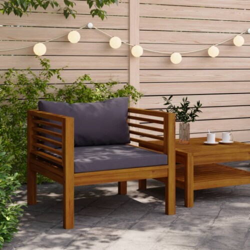 vidaXL Patio Chair with Dark Gray Cushions Solid Acacia Wood 1