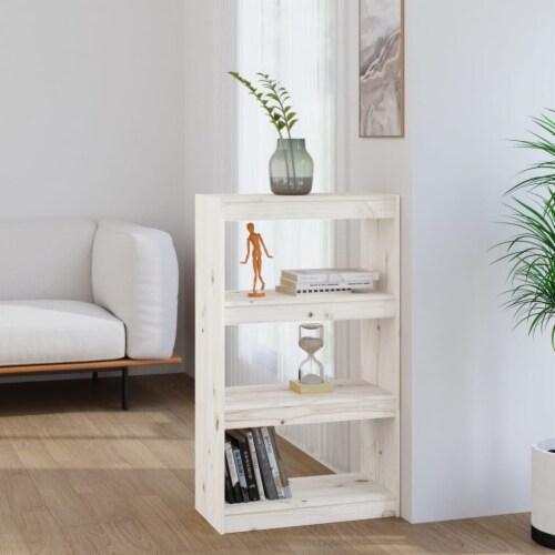 vidaXL Book Cabinet/Room Divider White 23.6 x11.8 x40.7 Solid Wood Pine Perspective: front