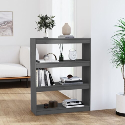 vidaXL Book Cabinet/Room Divider Gray 31.5 x11.8 x40.7 Solid Wood Pine Perspective: front
