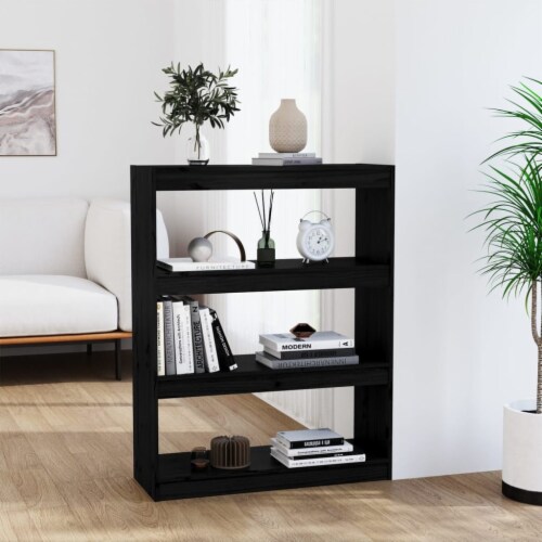 vidaXL Book Cabinet/Room Divider Black 31.5 x11.8 x40.7 Solid Wood Pine Perspective: front