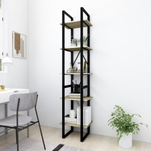vidaXL 5-Tier Book Cabinet Sonoma Oak 15.7 x11.8 x68.9  Engineered Wood Perspective: front