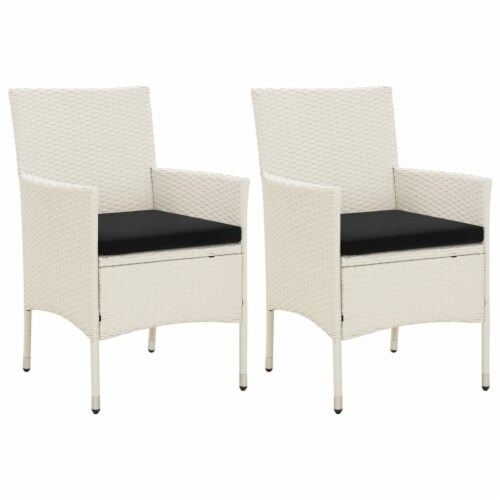 vidaXL Patio Chairs with Cushions 2 pcs Poly Rattan White 2 pcs