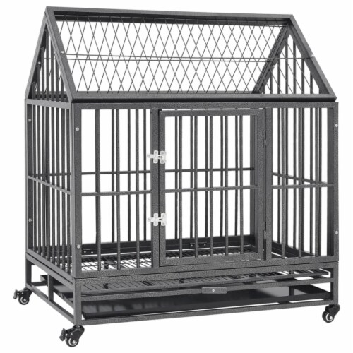 vidaXL Dog Cage with Wheels and Roof Steel 36.2 x24.4 x41.7, 37 x 50