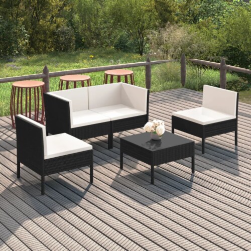 vidaXL 5 Piece Patio Lounge Set with Cushions Poly Rattan Black 5