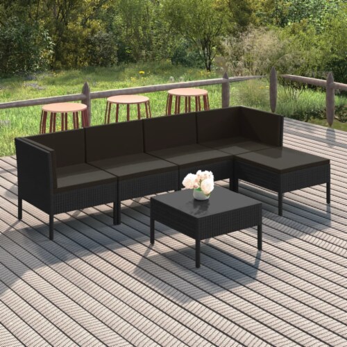 Vidaxl 6 piece garden lounge set with cushions poly rattan black online