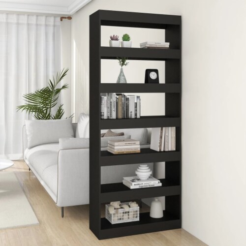 vidaXL Book Cabinet/Room Divider Black 31.5 x11.8 x78  Engineered Wood Perspective: front