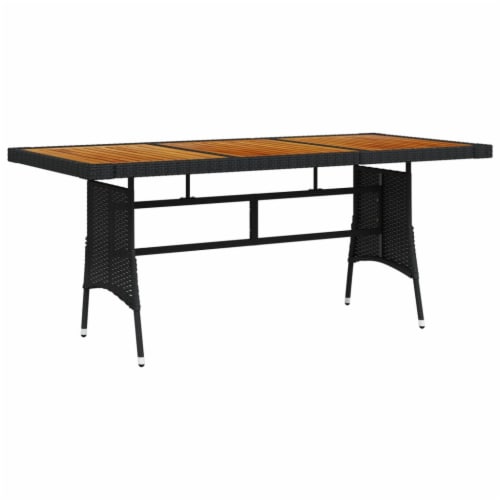 vidaXL Patio Table Black 63 x27.6 x28.3 Poly Rattan Solid Acacia