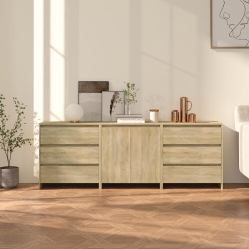 vidaXL 3 Piece Sideboard Sonoma Oak Engineered Wood 3 King Soopers