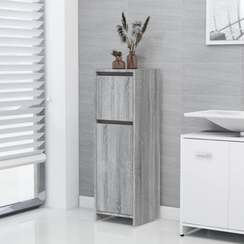 vidaXL Bathroom Cabinet Gray Sonoma 11.8 x11.8 x37.4  Engineered Wood Perspective: front