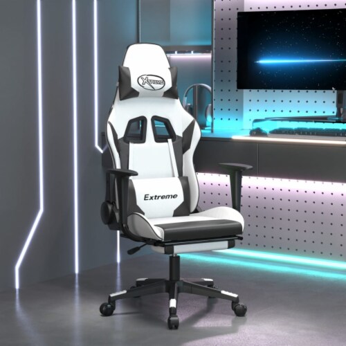 vidaXL Massage Gaming Chair with Footrest and Headrest White and Black 1 Fry s Food Stores