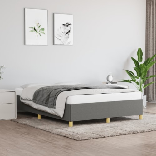 vidaXL Bed Frame Dark Gray 53.9 x74.8  Full Fabric Perspective: front