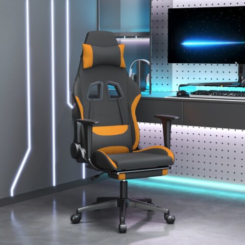Orange gaming on sale chair with footrest