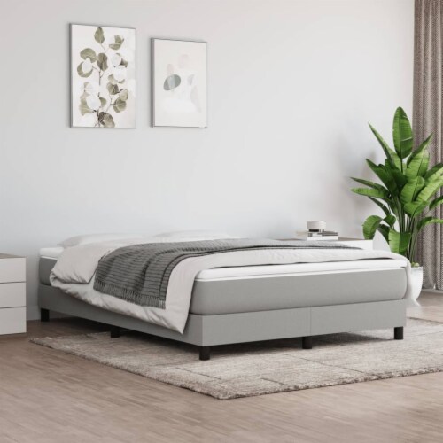 vidaXL Box Spring Bed Frame Light Gray 53.9 x74.8 Full Fabric Perspective: front