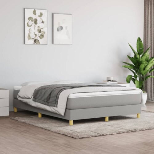 vidaXL Box Spring Bed Frame Light Gray 53.9 x74.8  Full Fabric Perspective: front