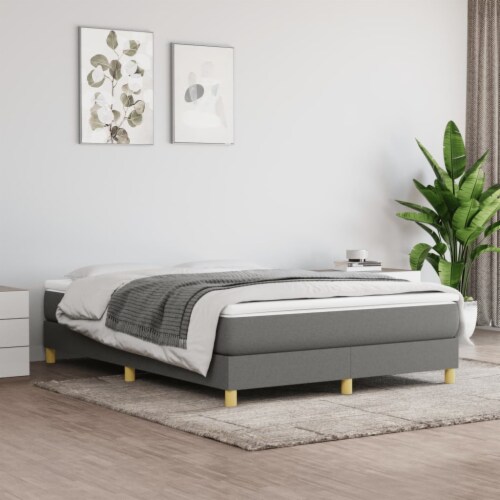 vidaXL Box Spring Bed Frame Dark Gray 53.9 x74.8  Full Fabric Perspective: front