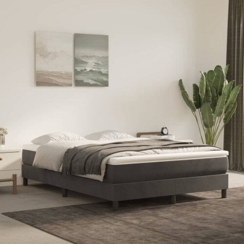 vidaXL Box Spring Bed Frame Dark Gray 53.9 x74.8  Full Velvet Perspective: front