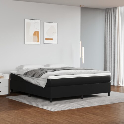 vidaXL Box Spring Bed Frame Black 72 x83.9 California King Faux Leather Perspective: front