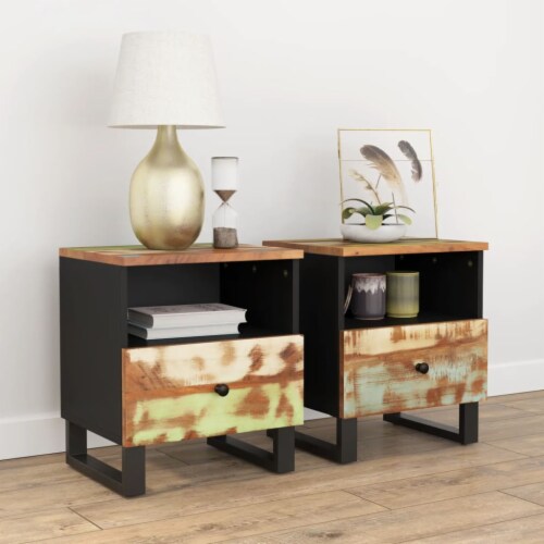 vidaXL Bedside Cabinets 2 pcs Solid Wood Reclaimed&Engineered Wood Perspective: front