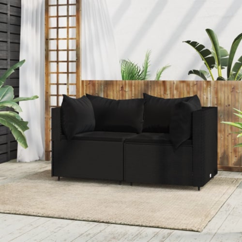 vidaXL Patio Corner Sofas with Cushions 2 pcs Black Poly Rattan 1 Kroger