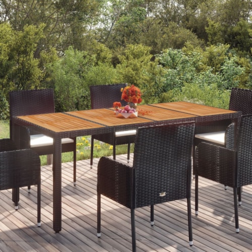 vidaXL Patio Table with Wooden Top Black 74.8 x35.4 x29.5 Poly Rattan 74.8 x35.4 x29.5 1 Fry s Food Stores