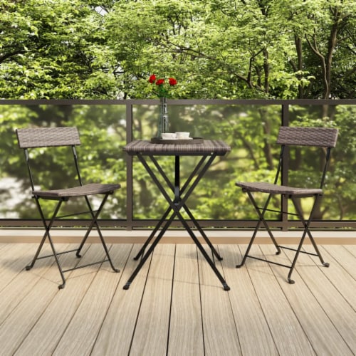 vidaXL 3 Piece Folding Bistro Set Gray Poly Rattan 3 Fred Meyer